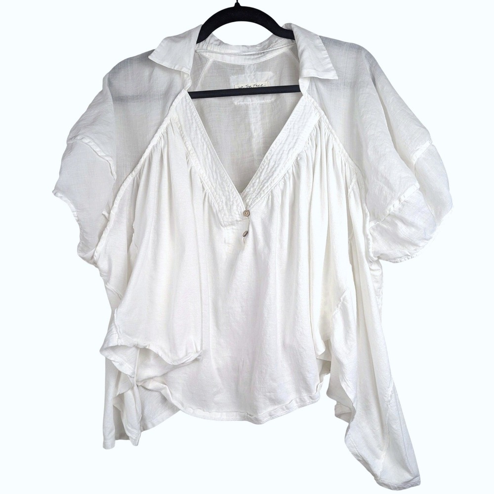 M/L We The Free Free People White Gauze Very Oversized Henley Boho Blouse Women